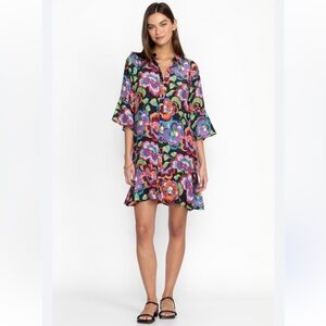 NEW Johnny Was Silk Calanthe Tiered Flounce Floral Button Down Dress Size S